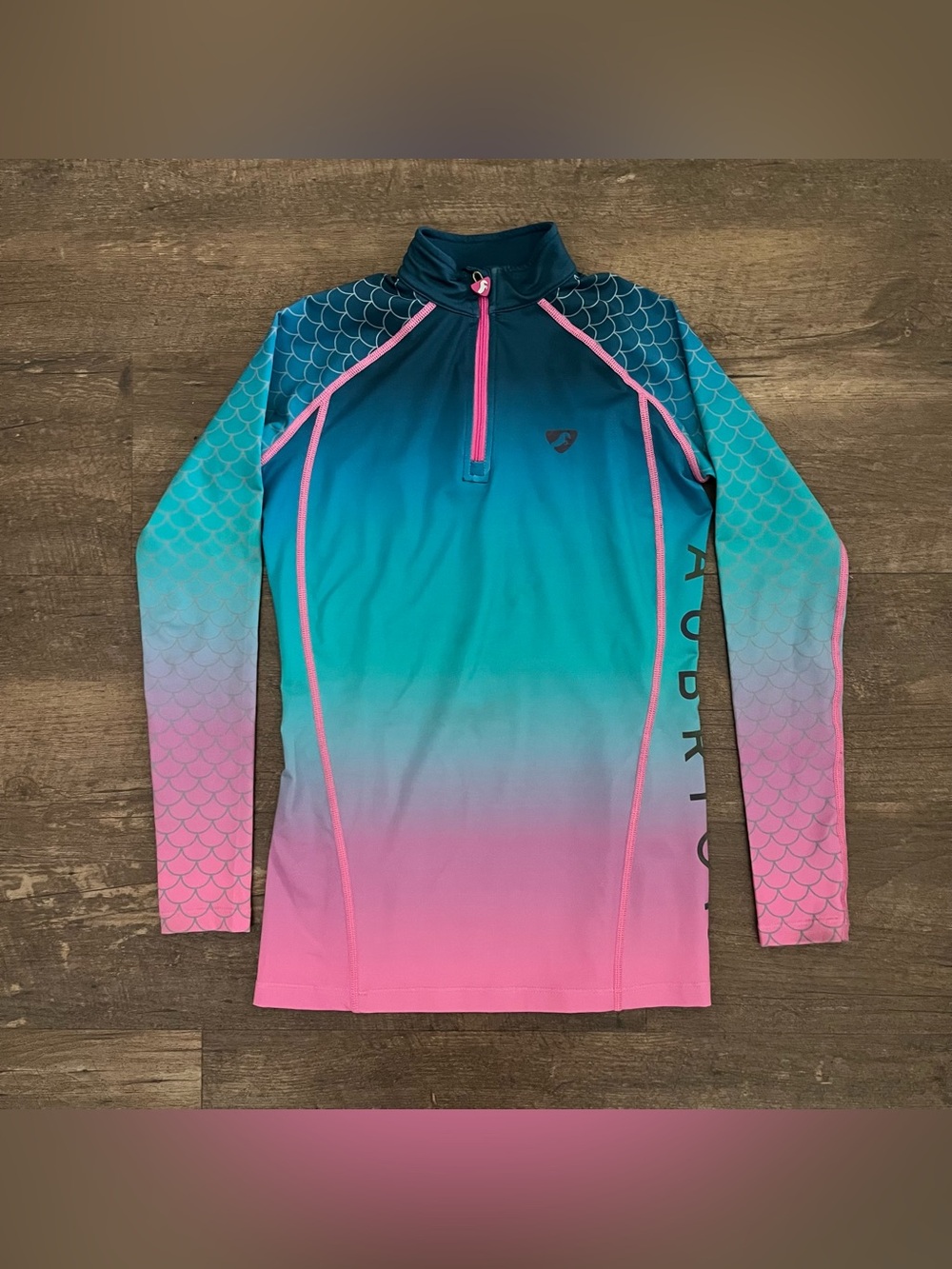 Youth Gradient Teal to Pink Rash Guard with Pink Trim